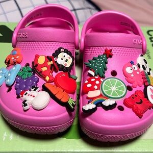 CROCS Kids Pink Sandals with Colorful Charms